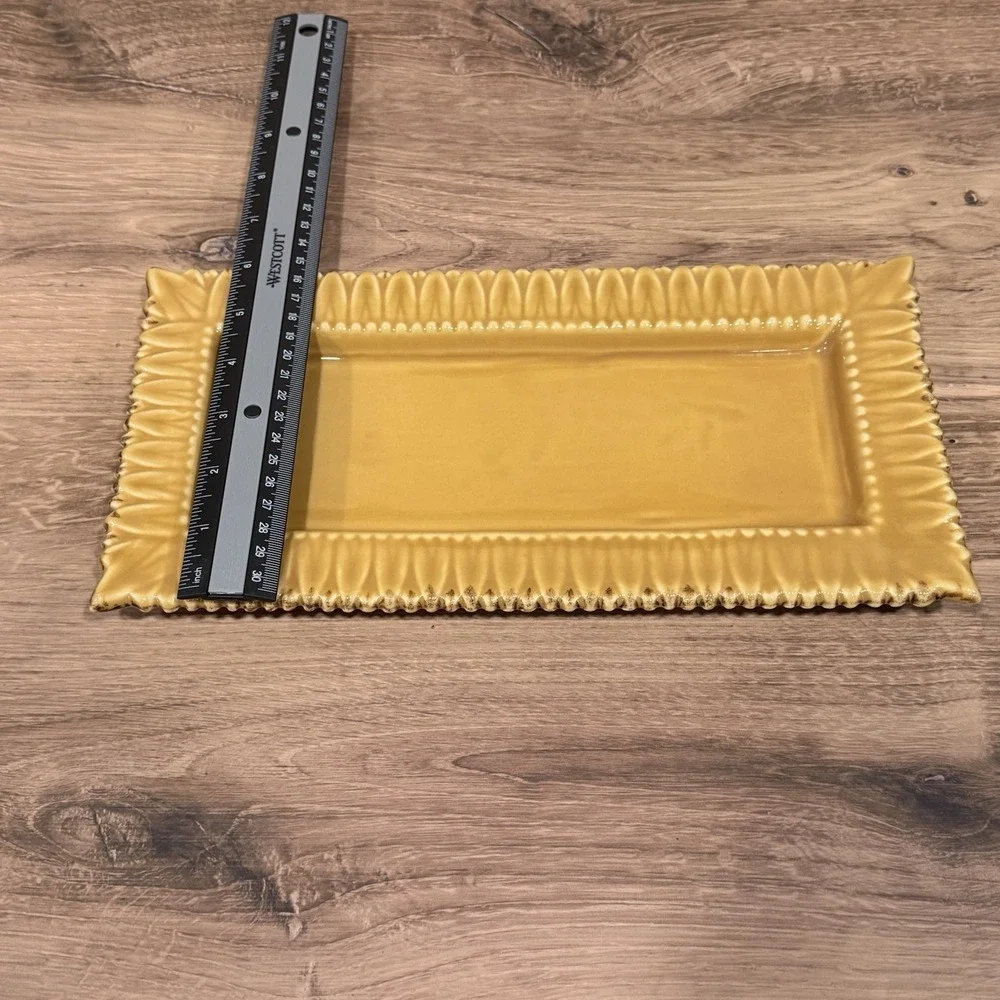 Pier 1 Imports Rectangle Leafed Edge Ceramic Serving Tray/Platter Discontinued